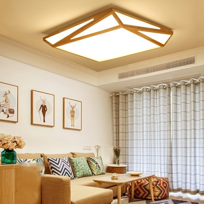 Japanese Style LED Flushmount Light Modern Style Wood Acrylic Celling Light for Bedroom