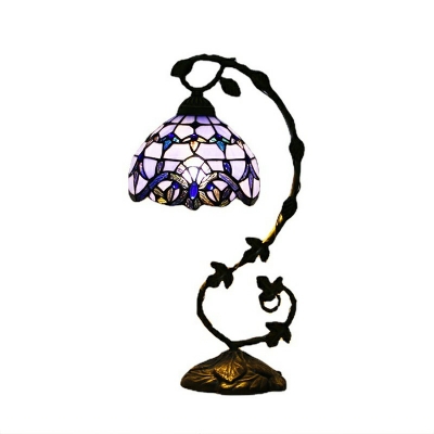 Nightstand Lamp 1 Light Tiffany-Style Scalloped Dome Night Table Lamps for Bedroom
