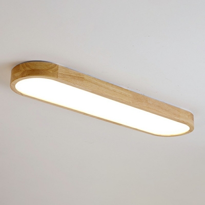 1-Light Flush Mount Light Modern Style Oval Shape Wood Ceiling Mounted Light