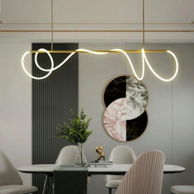 1-Light Island Light Fixture Minimal Style Liner Shape Metal Ceiling Pendant Light