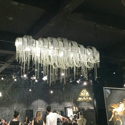 10-Ligh Ceiling Chandelier Modern Style Chainmail Shape Metal Suspension Pendant Light
