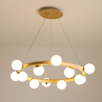 12-Light Chandelier Light Minimalist Style Round Shape Wood Ceiling Pendant Light