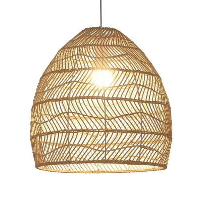 Birdcage Shaped LED Hanging Light Southeast Asia Style Rattan Pendant Light for Restraunt