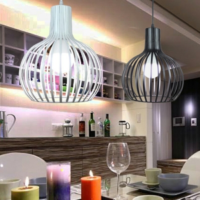 Contemporary Forged Iron Pendant Light Birdcage Shade Ceiling Light