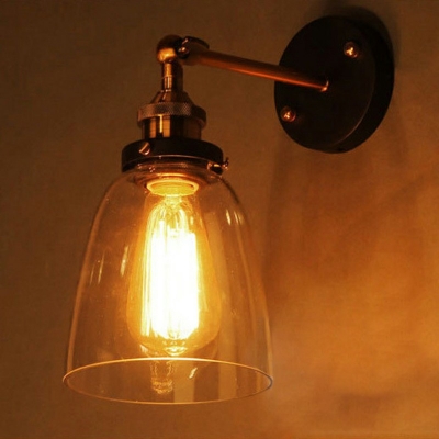 Retro Metal Glass Wall Lamp Industrial Style for Bedroom Bedside Aisle and Study