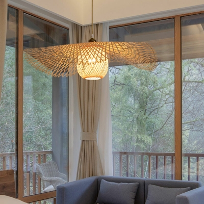 Southeast Asia LED Pendant Light Modern Style Hand-made Bamboo Hanging Light for Restaurant