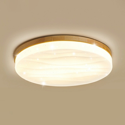 1-Light Ceiling Lamp Modern Style Drum Shape Wood Flush-Mount Light Fixture