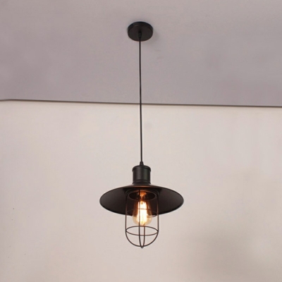 1-Light Hanging Ceiling Light Antiqued Style Wire Cage Shade Metal Pendant Light