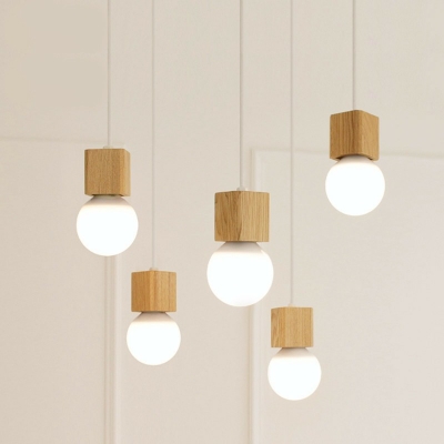 1 Light Square Wood Hanging Light Modern Nordic Style Ceiling Light Fixtures for Bedroom
