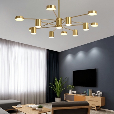 12 Lights Starburst Shade Hanging Light Modern Style Metal Pendant Light for Dining Room
