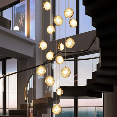 18 Lights LED Pendant Light Modern Style Simple Luxury Crystal Hanging Light for Loft Stairs