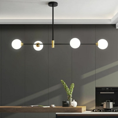 4 Lights Globe Glass Linear Pendant Lighting Modern Minimalism Hanging Ceiling Light for Dinning Room