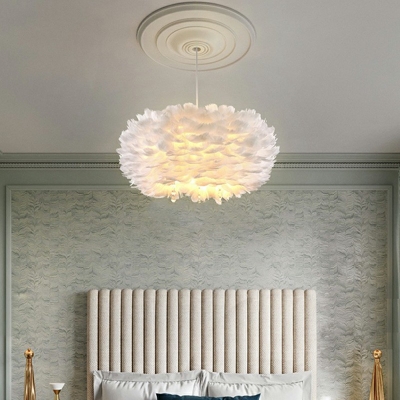 4 Lights LED Chandelier Light Nordic Style Feather Pendant Light for Bedroom