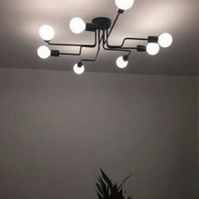 8 Lights Black Metal Flush Mount Ceiling Light Fixtures Industrial Living Room Retro Flushmount Lighting