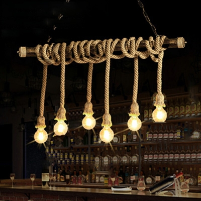 Antique Linear Island Lighting Roped Vintage 6 Lamps Industrial Exposed Bulb Pendants Lighting for Living Room