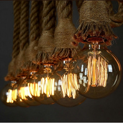 Antique Linear Island Lighting Roped Vintage 6 Lamps Industrial Exposed Bulb Pendants Lighting for Living Room