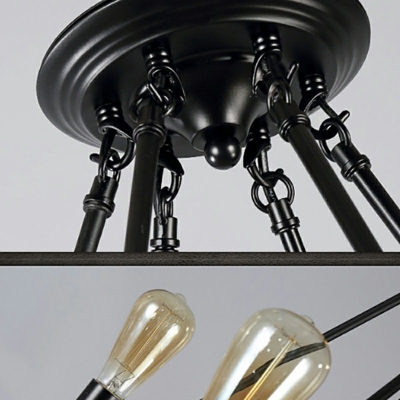 Chandelier Light Fixture 14 Lights Vintage Hemp Rope Iron Shade Outdoor Hanging Lamp