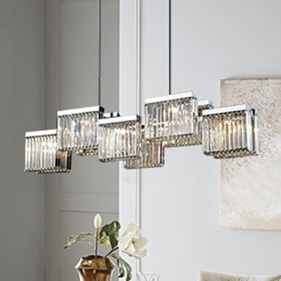 Contemporary Beveled K9 Crystal Ceiling Light Fixtures Rectangle Island Pendant