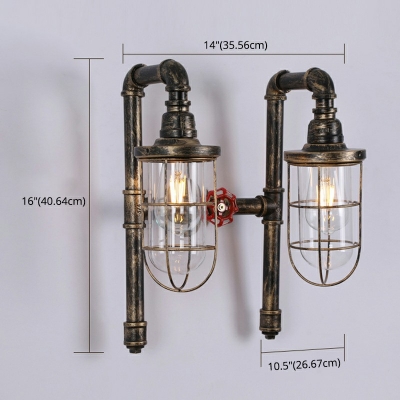 Creative Wrought Iron Decorative Wall Lamp 2 Lights Retro Water Pipe Industrial Style Light