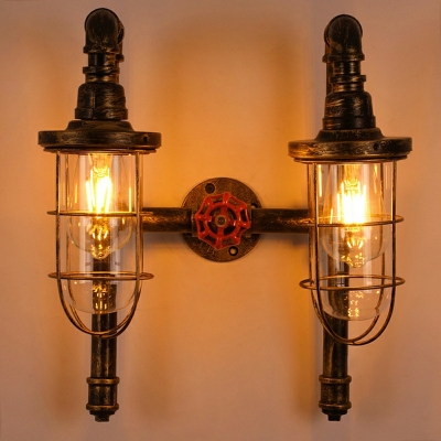 Creative Wrought Iron Decorative Wall Lamp 2 Lights Retro Water Pipe Industrial Style Light