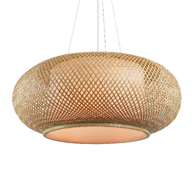 Globe Pendant Hanging Lamp with Rattan Shade Nordic Style 1 Head Suspended Light in Beige