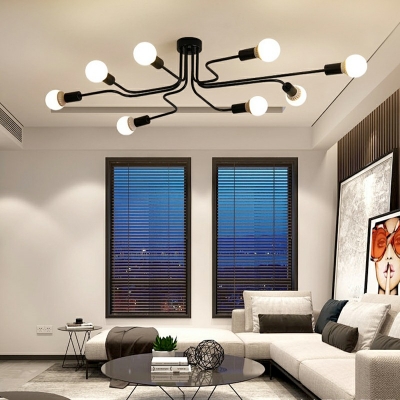 Industrial Flush Ceiling Light Fixtures 8 Light Flush Mount Ceiling Chandelier for Living Room