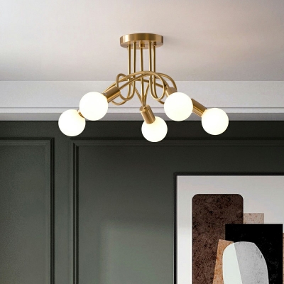 Industrial Style LED Flushmount Light 5 Lights Nordic Style Metal Gold Celling Light for Bedroom