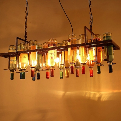 Island Chandelier Lights Metal Industrial Vintage Rectangle Pendant Lighting for Living Room Island