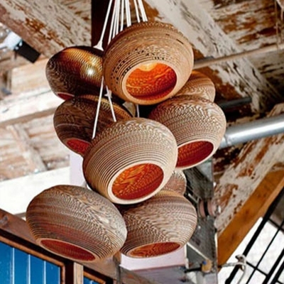 Japanese Woven Chandeliers Wood Drum Pendants Light Fixtures Asian Style Living Room Ceiling Light