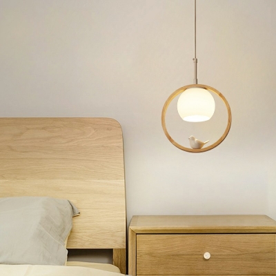 1-Light Ceiling Hanging Pendant Light Simple Style Ring Shape Wood Down Lighting