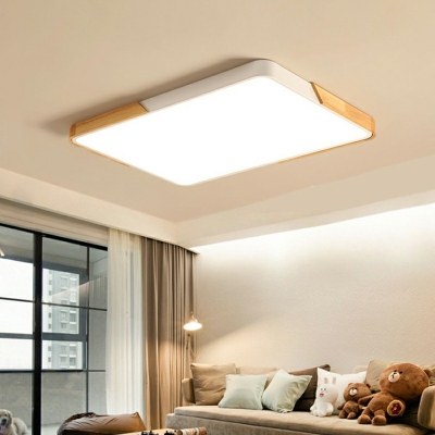 1-Light Ceiling Mounted Light Simple Style Rectangular Shape Metal and Wood Flush Mount Lamp