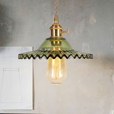 1 Light Cone Shade Hanging Light Retro Style Glass Pendant Light for Living Room