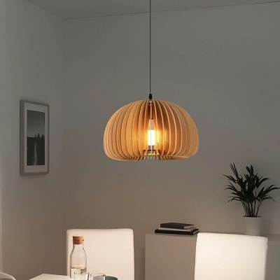 1-Light Hanging Light Kit ​Modern Style Bowl Shape Wood Ceiling Pendant Light