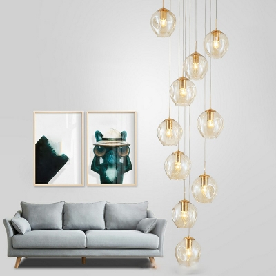 10 Lights Cluster Pendant Modern Iron and Glass Shade Cluster Pendant Light for Living Room