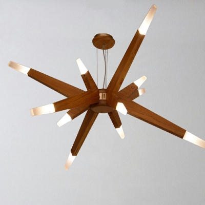 12-Light Pendant Chandelier Minimalist Style Sputnik Shape Wood Suspension Light