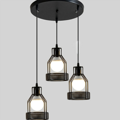 3-Light Multi-Pendant Industrial Style Caged Shape Metal Hanging Ceiling Light