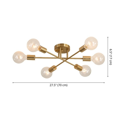 6-Light Flush Mount Chandelier Lighting Industrial Style Sputnik Shape Metal Ceiling Light Fixture