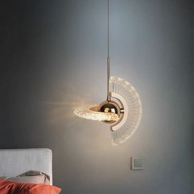 Adjustable Round Ceiling Light Crystal Metal 1 Light Contemporary LED Pendant Lights for Bedroom