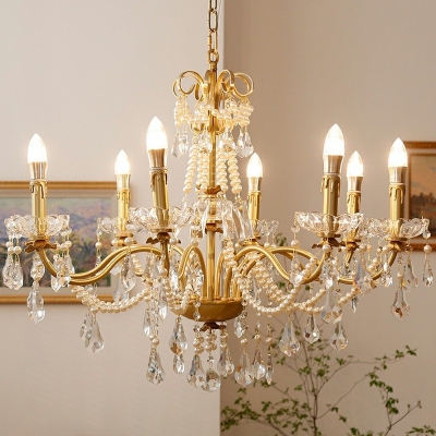 Antique Candle Chandelier Crystal and Metal 6 Lights Traditional Chandelier Pendant Light for Bedroom