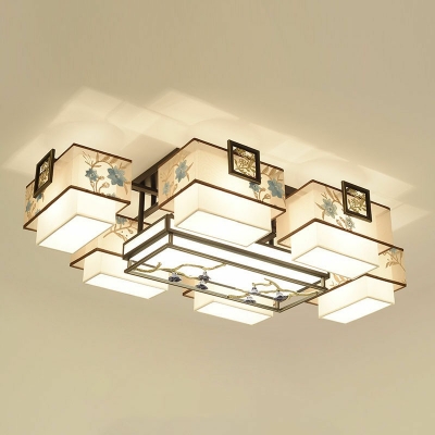 Chinese Style LED Flushmount Light 7 Lights Modern Style Metal Fabric Celling Light for Living Room