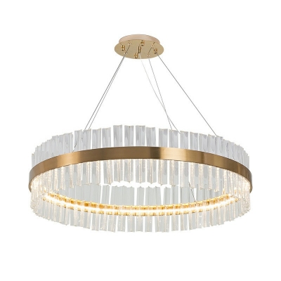 Circular Crystal Rod Pendants Light Brass 1 Light Modern Living Room Hanging Light Fixtures