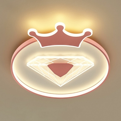 Girl Kid's Bedroom Decorative Ceiling Lamp Cartoon Crown Diamond Shape Led Light