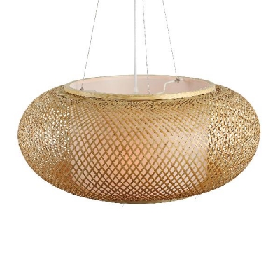 Globe Pendant Hanging Lamp with Rattan Shade Nordic Style 1 Head Suspended Light in Beige