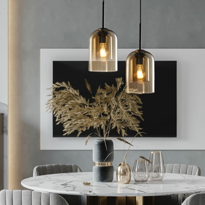 Industrial Ceiling Lights Handblown Glass Hanging Lights with Double Cylinder Glass Shades