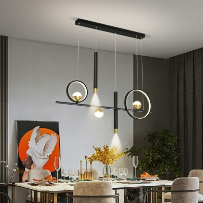 Linear Island Light Fixture 7 Lights Modern Metal Shade Hanging Light for Kitchen