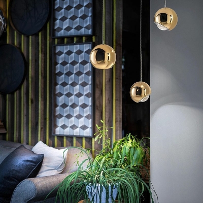 Modern Style LED Pendant Light Platting Metal Glass Globe Shaped Hanging Light for Bedside