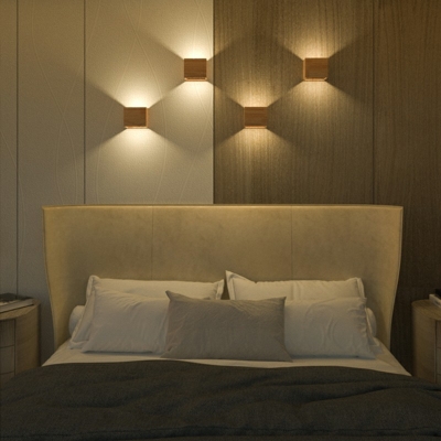 Modern Style LED Wall Sconce Nordic Style Minimalism Wood Cube Wall Light for Bedside
