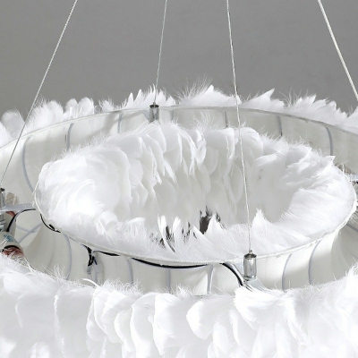 Round Chandelier Lighting Fixtures White Feather Elegant Modern Bedroom Chandelier Lamp