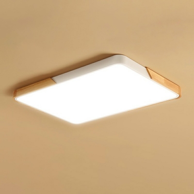 1-Light Ceiling Mounted Light Simple Style Rectangular Shape Metal and Wood Flush Mount Lamp