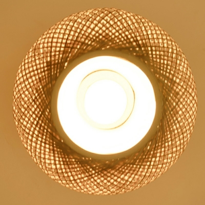 1-Light Semi Flush Light Asia Style Curved Drum Shape Rattan Ceiling Mount Light Fixture
